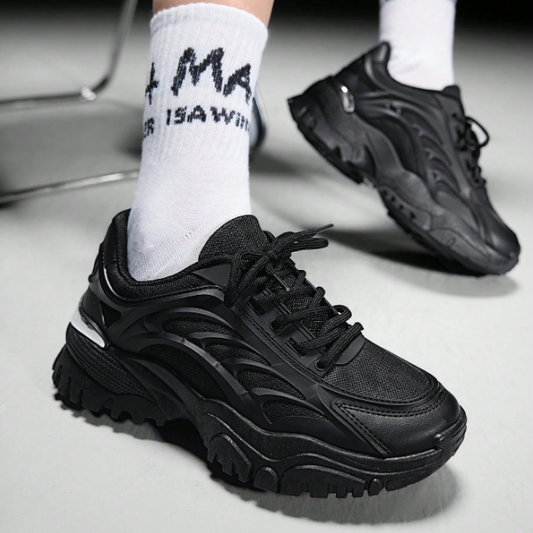 Women's Fashionable Sporty Mesh Surface White Lace Up Chunky Sneakers