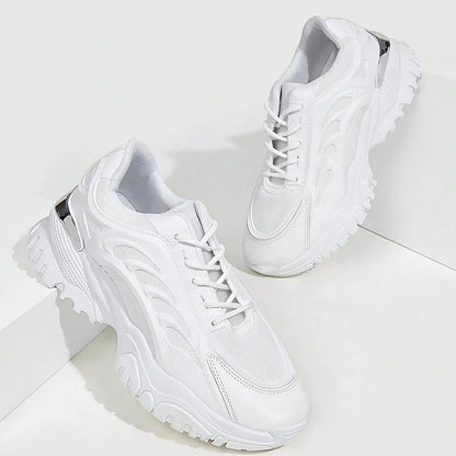 Women's Fashionable Sporty Mesh Surface White Lace Up Chunky Sneakers