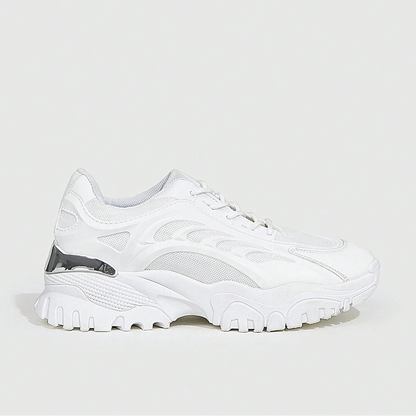 Women's Fashionable Sporty Mesh Surface White Lace Up Chunky Sneakers