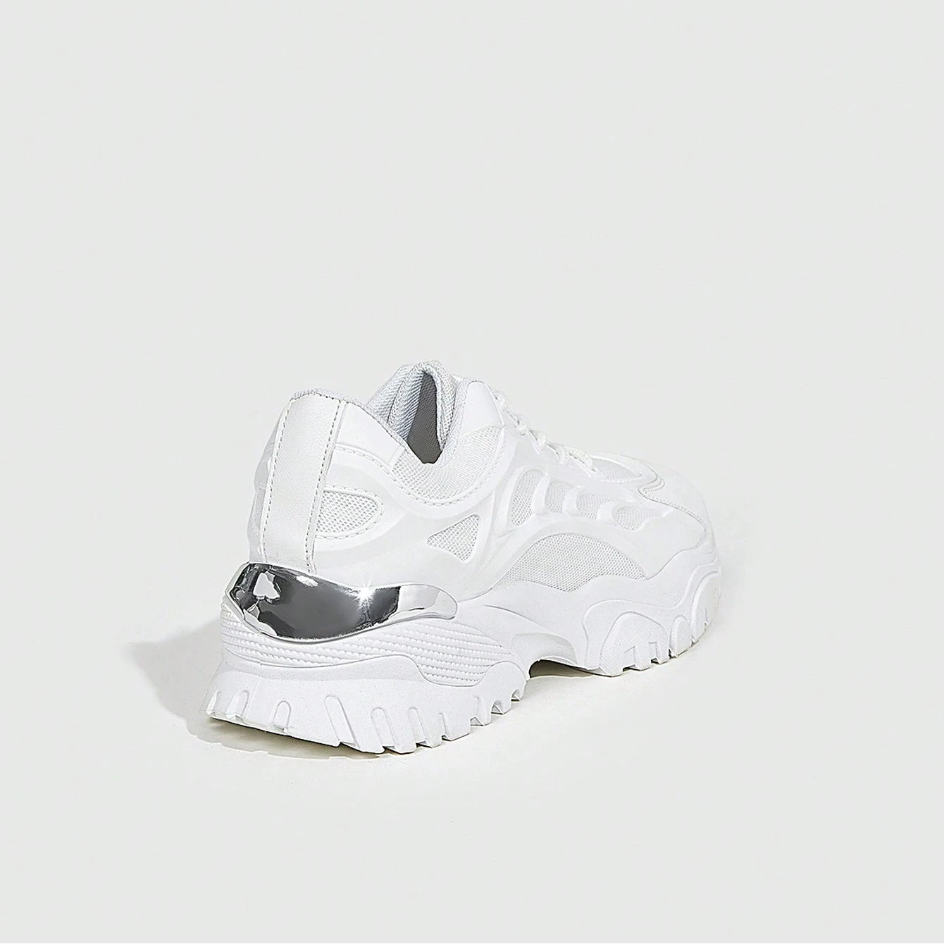 Women's Fashionable Sporty Mesh Surface White Lace Up Chunky Sneakers