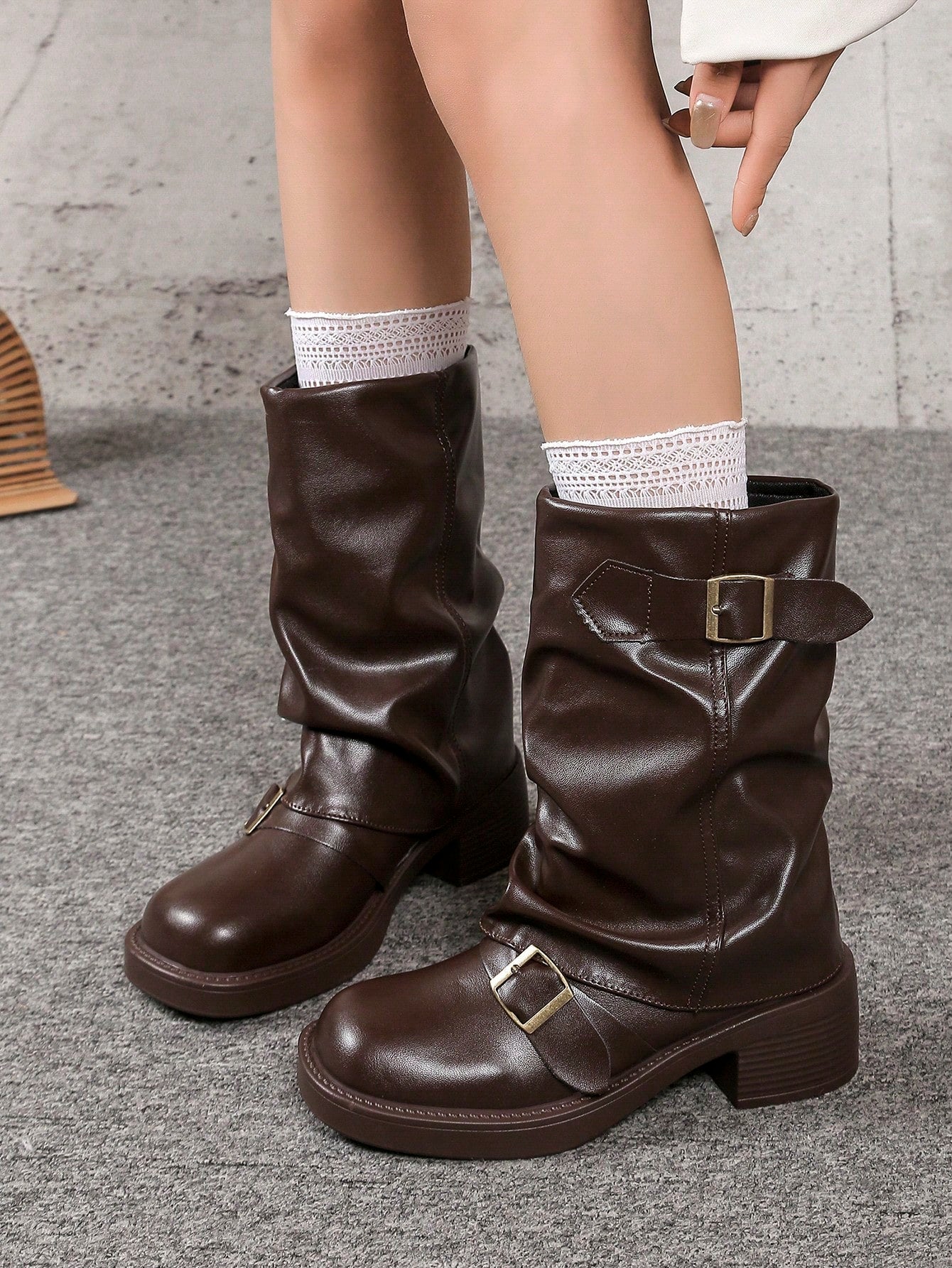 Western-Style Wrinkle Boots For Fall/Winter, Slim Fit