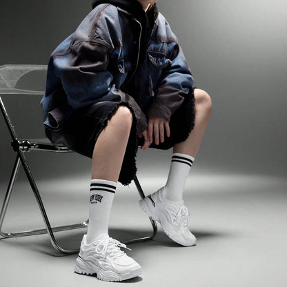 Women's Fashionable Sporty Mesh Surface White Lace Up Chunky Sneakers