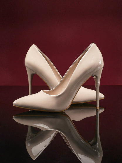 Women Point Toe Stiletto Heeled Man-Made Patent Material Pumps