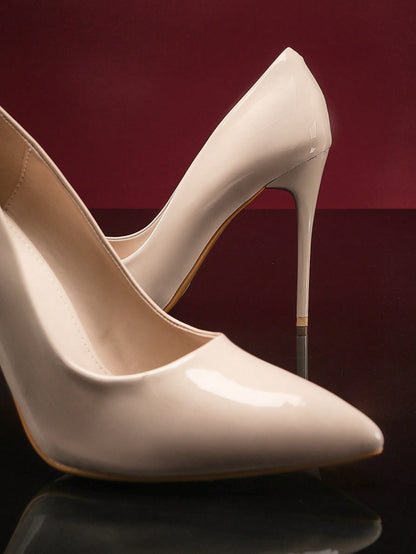 Women Point Toe Stiletto Heeled Man-Made Patent Material Pumps