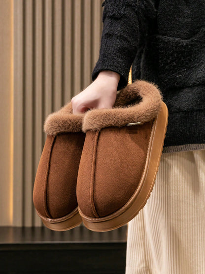 Women's Autumn/Winter Plush Lined Thick Sole Slippers, Comfortable Non-Slip Warm Indoor/Outdoor Soft Luxury Fuzzy Slides