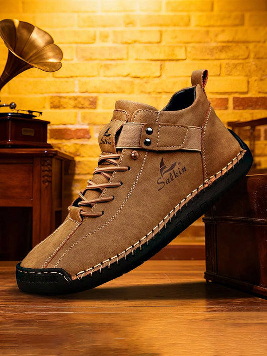 New Handmade Men's Boots With Elastic Band, Convenient Slip-On Design