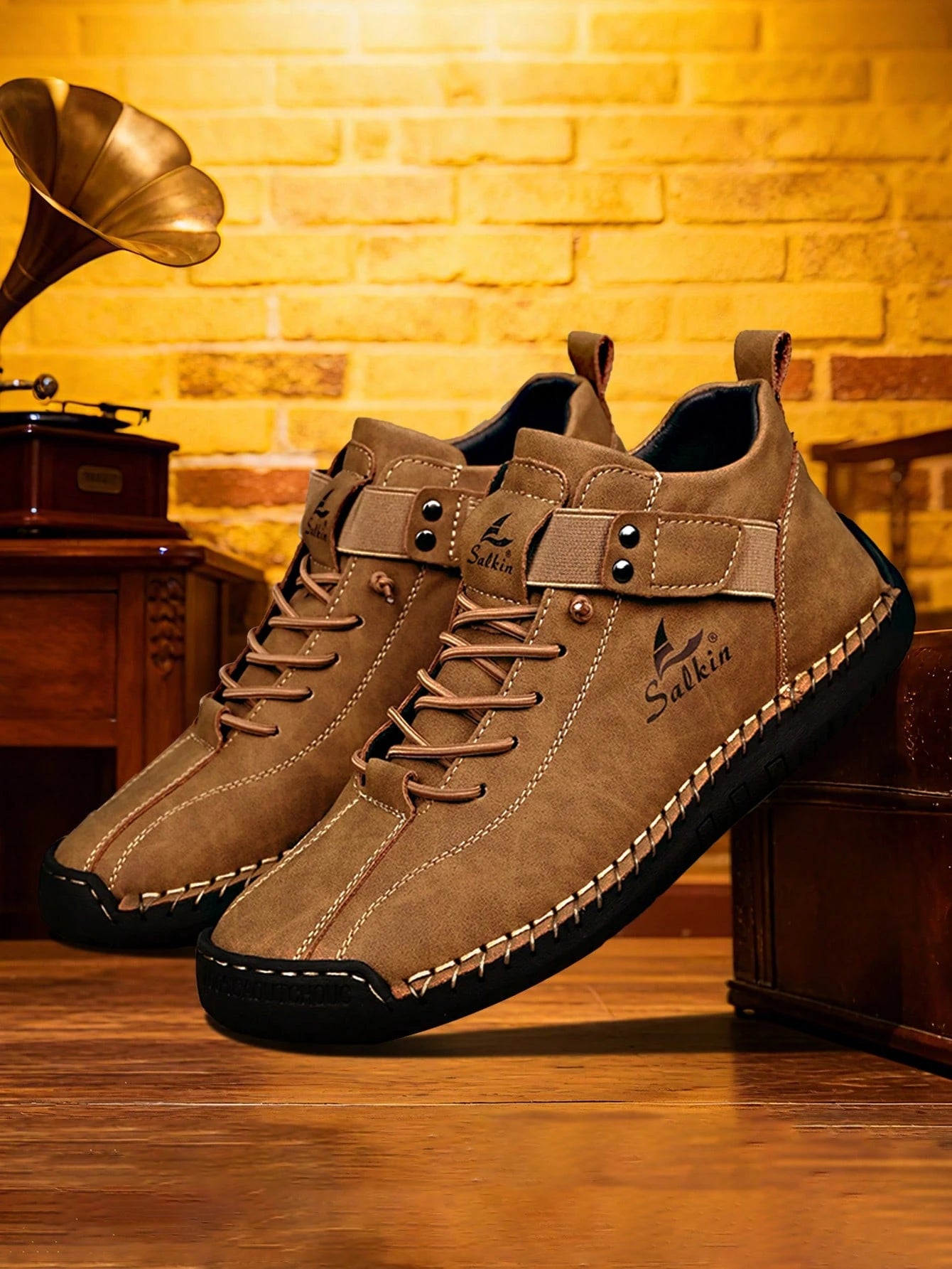 New Handmade Men's Boots With Elastic Band, Convenient Slip-On Design