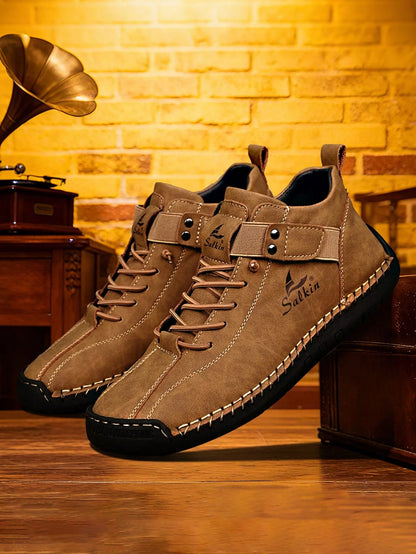 New Handmade Men's Boots With Elastic Band, Convenient Slip-On Design