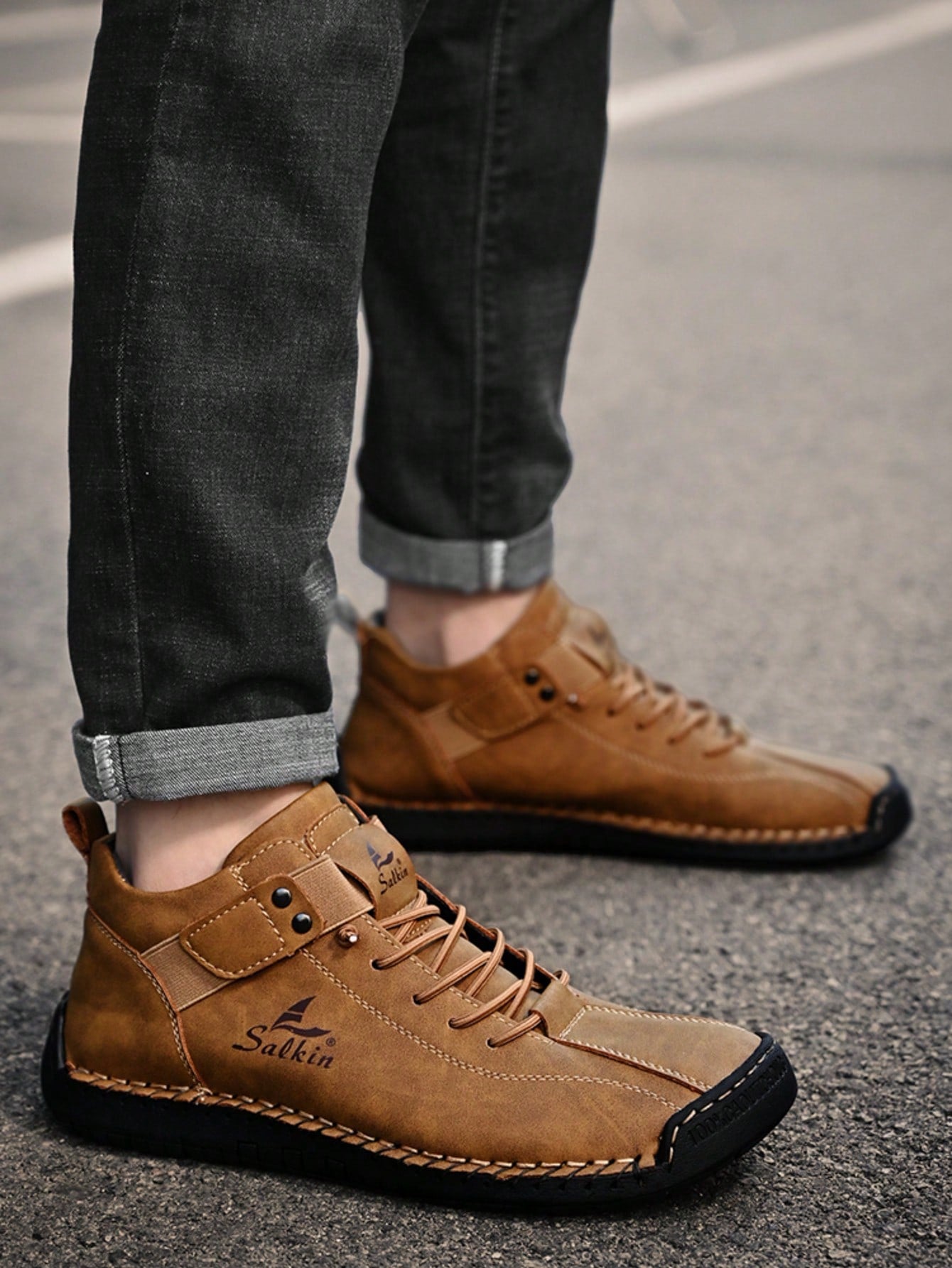 New Handmade Men's Boots With Elastic Band, Convenient Slip-On Design