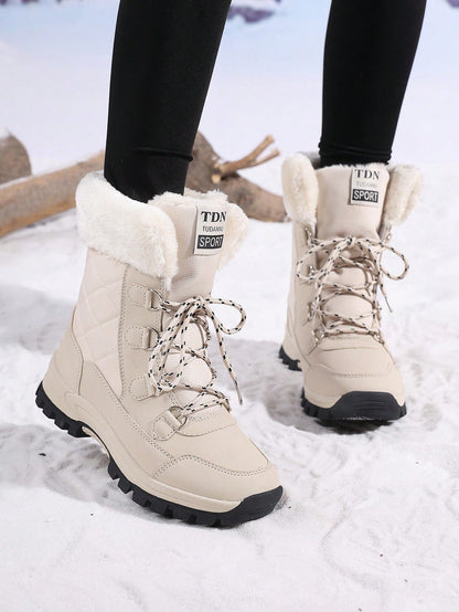 New Plus Size High-Top Anti-Slip Thick Thermal Lined Winter Boots, Warm Ankle Boots