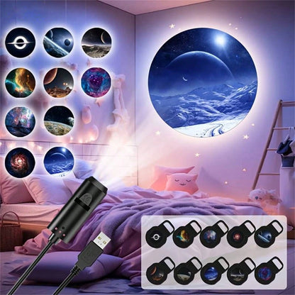 USB LED Starry Sky Projector. 360° Rotating Starry Sky Pattern.