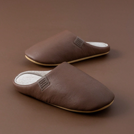 Men's Faux Leather House Slippers - Plush Thermal Lined, Memory Foam, Non-Slip Comfort Indoor Shoes