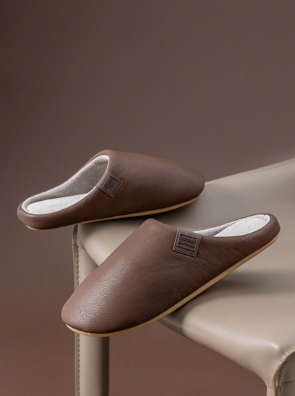 Men's Faux Leather House Slippers - Plush Thermal Lined, Memory Foam, Non-Slip Comfort Indoor Shoes