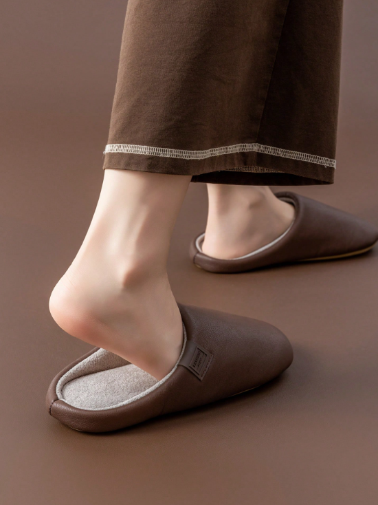 Men's Faux Leather House Slippers - Plush Thermal Lined, Memory Foam, Non-Slip Comfort Indoor Shoes