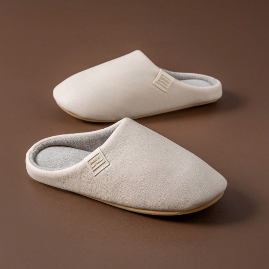 Men's Faux Leather House Slippers - Plush Thermal Lined, Memory Foam, Non-Slip Comfort Indoor Shoes