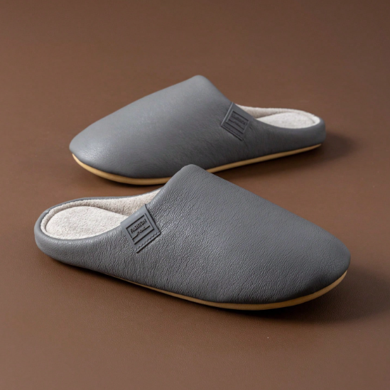 Men's Faux Leather House Slippers - Plush Thermal Lined, Memory Foam, Non-Slip Comfort Indoor Shoes