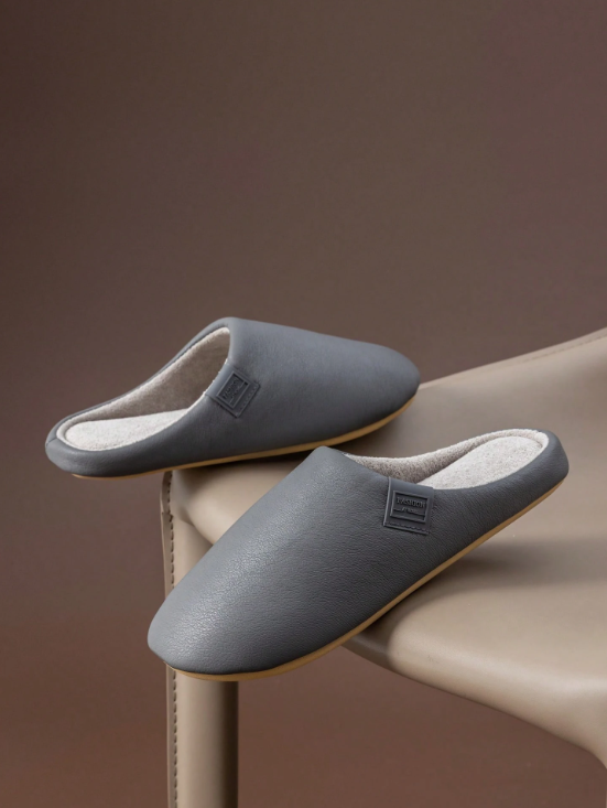 Men's Faux Leather House Slippers - Plush Thermal Lined, Memory Foam, Non-Slip Comfort Indoor Shoes