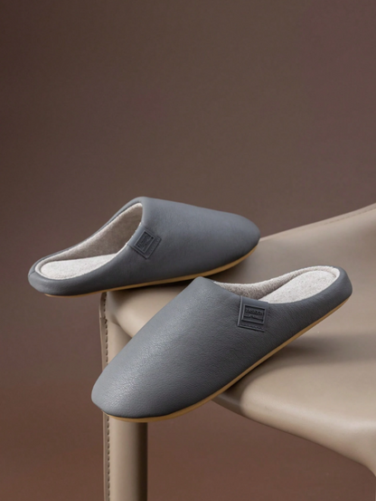 Men's Faux Leather House Slippers - Plush Thermal Lined, Memory Foam, Non-Slip Comfort Indoor Shoes