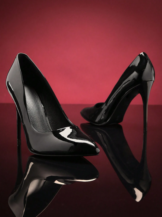 Women Point Toe Stiletto Heeled Man-Made Patent Material Pumps